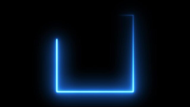 Blue electric light square border neon banner frame animation