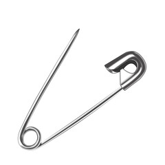 black and white hand-drawn illustration of a safety pin on a white isolated background