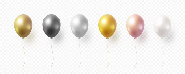 Fotobehang Balloon set isolated on transparent background. Vector realistic gold, bronze, golden rose, silver, white and black festive 3d helium balloons template for anniversary, birthday party design © Kindlena