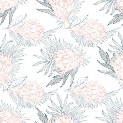 Fototapeta premium Abstract seamless pattern with tropical leaves. Vector template.