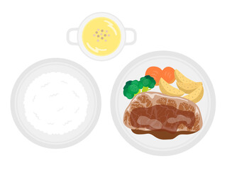 ステーキ定食のイラスト