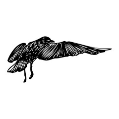 Black seagull, hand drawn strokes marine sea gull bird. Drawing sketch. Inspirational body or flesh sailor tattoo. Nautical vector.