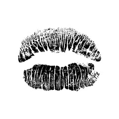 Lips track print. Stamp of mouth isolated on white background. Vector illustration.