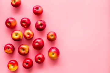 Set of red apples - above view, space for text