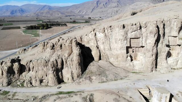 Ancient Iranian rock reliefs Naqsh-e Rostam in Shiraz, Iran. Shot 1