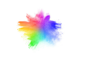 colorful rainbow holi paint color powder explosion isolated on white  background.