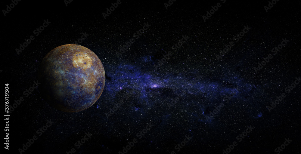 Sticker mercury on space background. elements of this image furnished by nasa.