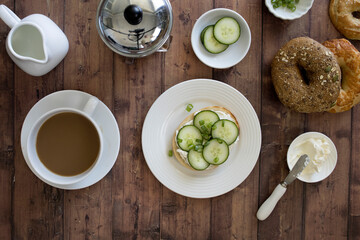 Bagel and Cream Cheese with Cucumbers