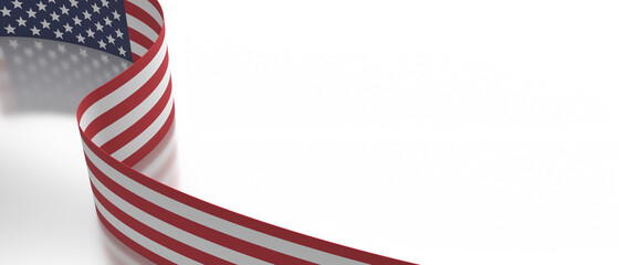 USA flag flyer on white background, copy space, card template. 3d illustration