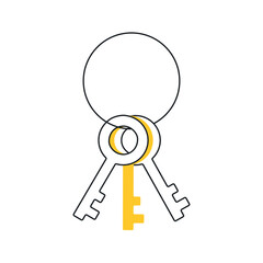 Bunch of keys on the ring. Opening, success, login, access, secure, admin concept. Flat line vector illustration on white.