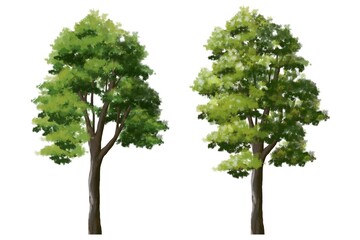 Set of watercolor tree side view for landscape and architecture elements 