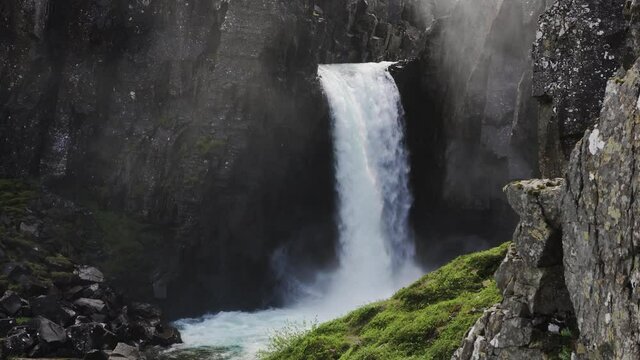 Closeup view of the Folaldafoss waterfall in east Iceland