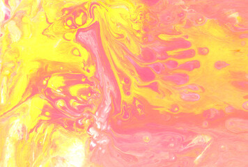 Abstract colorful watercolor background. Acrylic fluid art. Watercolor wet texture. Yellow, pink, orange and white colors mixed together. Abstract art hand paint. Original artwork