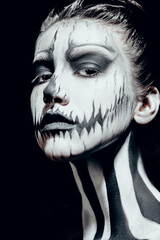 black and white makeup of skeleton