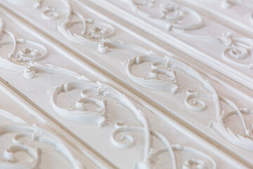 Products of the Dikart gypsum stucco moulding plant. Moscow, Russia