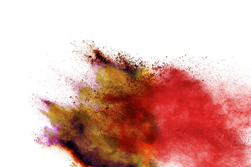 Colorful rainbow holi paint color powder explosion isolated on white background.