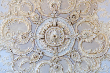 Products of the Dikart gypsum stucco moulding plant. Moscow, Russia