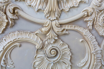 Products of the Dikart gypsum stucco moulding plant. Moscow, Russia