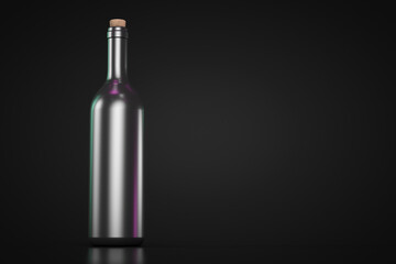 Wine bottle with cork. Dark theme. Copy space.