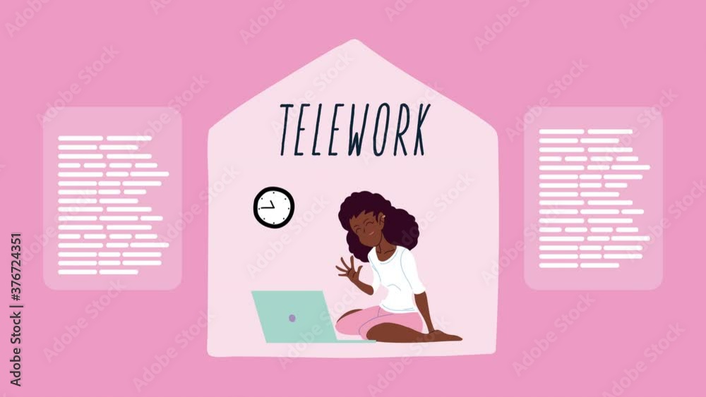 Canvas Prints afro young woman in telework using laptop in the house