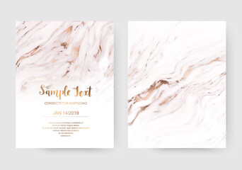 Elegant marble celebration invitation cards with gold splash texture.