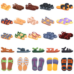 Sandals icons set. Cartoon set of sandals vector icons for web design