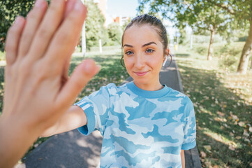 Young woman smiling wearing sportswear