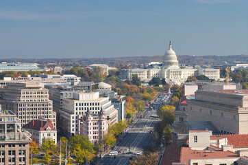 Fototapeta na wymiar Washington D.C. skyline including Capitol Building in autumn colors - Washington D.C. United States of America