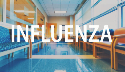 Influenza theme with a medical office reception waiting room background
