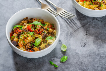 Lentil and aubergine ragu