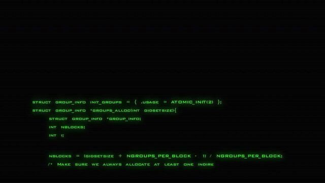 Programming code running down a computer screen terminal