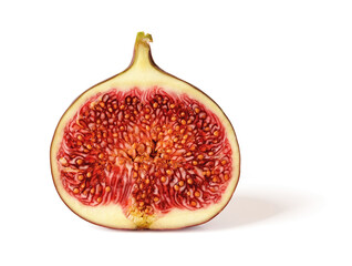 Half of fresh ripe sweet fig fruit isolated on a white background. Sweet fruits and berries....