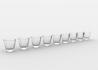 A 3d rendering of an row of small shot glasses