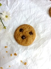 brown soft cookies with chocochips topping. cookies on the white background