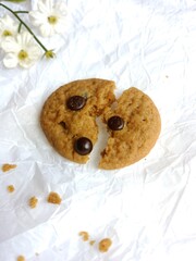 brown soft cookies with chocochips topping. cookies on the white background