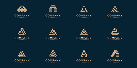 Golden set of creative letter A designs for luxury, elegant business