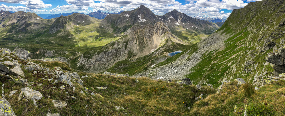 Wall mural panoramic view of the lukmanier pass in switzerland from the top of pizzo dell'uomo.