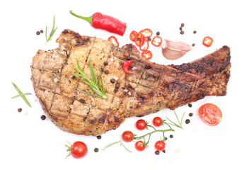 Pork steak with  sauce and spices with vegetables