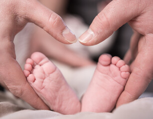 newborn baby feet in mother hands