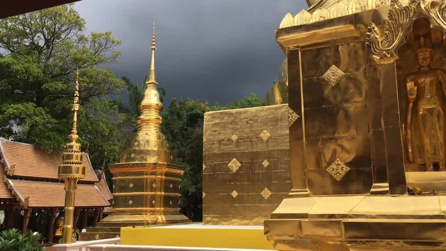 Golden pagoda of Phra Singha public Thai temple