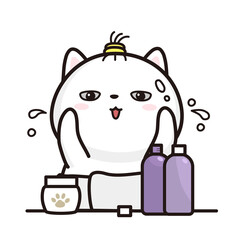 スキンケアをする白い猫