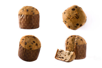 Different angle of panettone isolated on white background