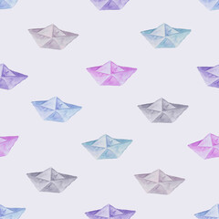 Watercolor paper boat seamless pattern in retro style