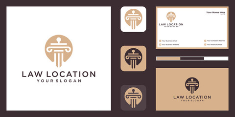 Law and attorney logo designs template with line art style and business card