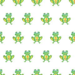 Frog watercolor seamless pattern on white background