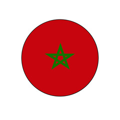 Morocco Flag Button rounded on isolated white for Middle East or North Africa Country push button concepts.	