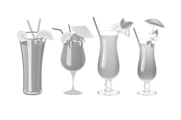 tropical drinks on a white background. the image illustrates a relaxing atmosphere. juice in a glass on a light background. cold cocktails in glasses
