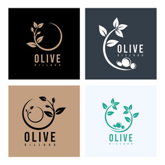 Fototapeta na wymiar Olive Oil Flower Drops Logo Design Stock Vector. Art outline logo nature icon.