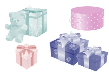 gift boxes on a white background. this photo illustrates the festive atmosphere. there are a lot of wrapped presents in the image