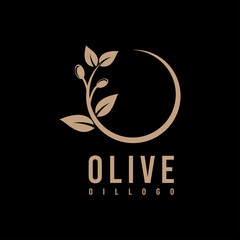 Olive Oil Flower Drops Logo Design Stock Vector. Art outline logo nature icon.